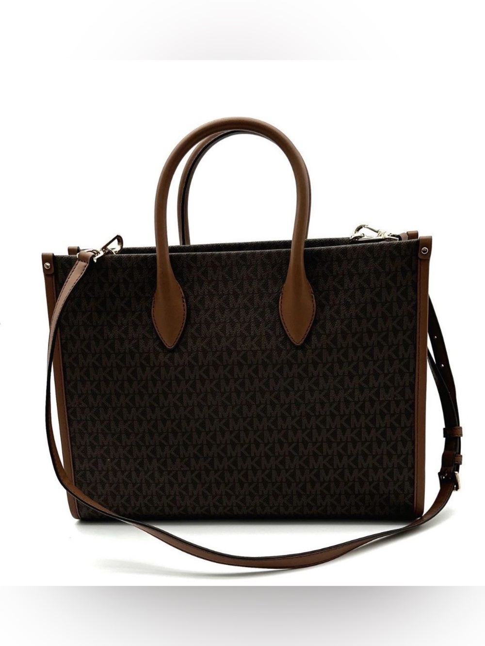 Michael Kors Brown Signature Monogram Mirella Shopper Tote Bag Crossbody - Picture 11 of 14
